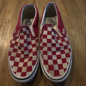 Vans Raspberry and White Checkered Slip-On Sneakers